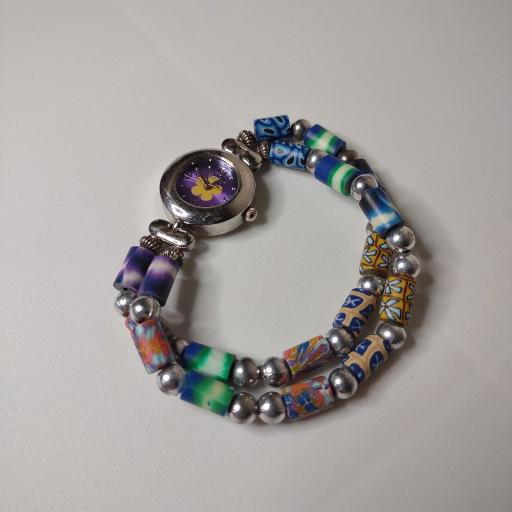Cute Multi Color Soda Stretch Band Watch With Yellow Flower